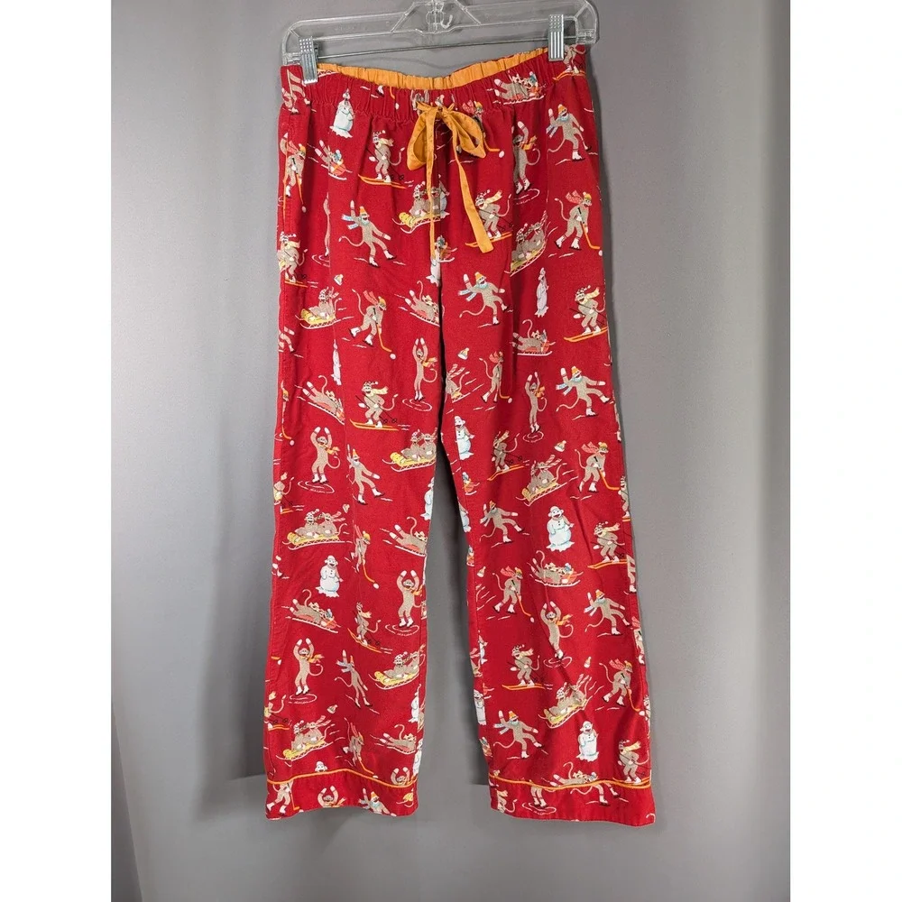 Nick &‎ Nora Flannel Pajama Set Womens S Red Sock Monkey Christmas Winter